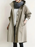 Solid Color Stylish Casual Loose Hooded Jacket with Lining - Khaki