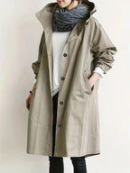 Solid Color Stylish Casual Loose Hooded Jacket with Lining - Khaki
