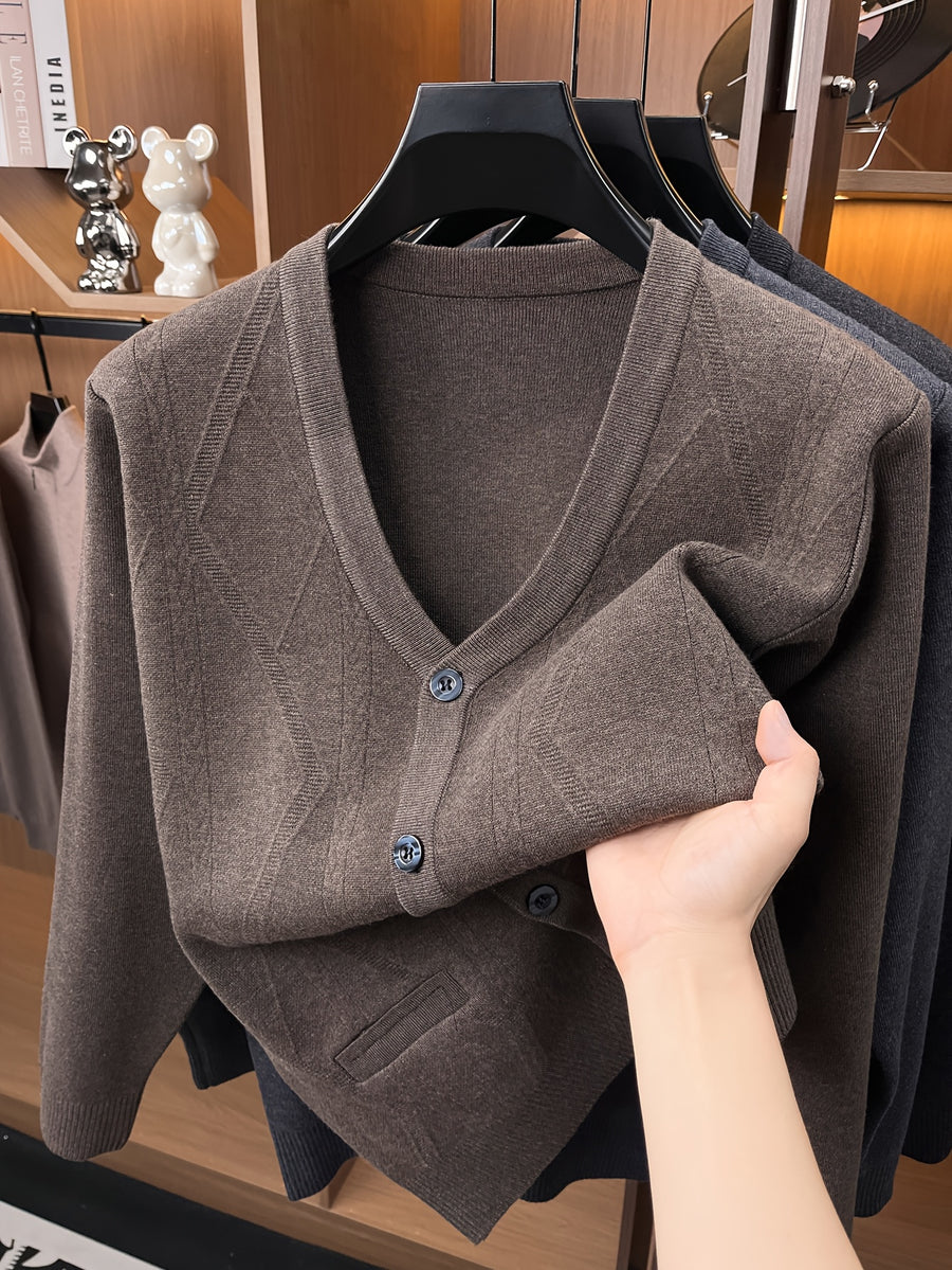 Men'S Knit Warm New Cardigan Jacket - Dark Camel