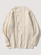 ANDREILEE Men's Japanese Vintage Rhombus Cable Knit Sweater - Oversized Loose Fit Crew Neck Sweater Suitable for Daily Wear, Office & Commuting, Warm Winter Pullover with Cable, Hand Washable Solid Color Knitwear - Apricot