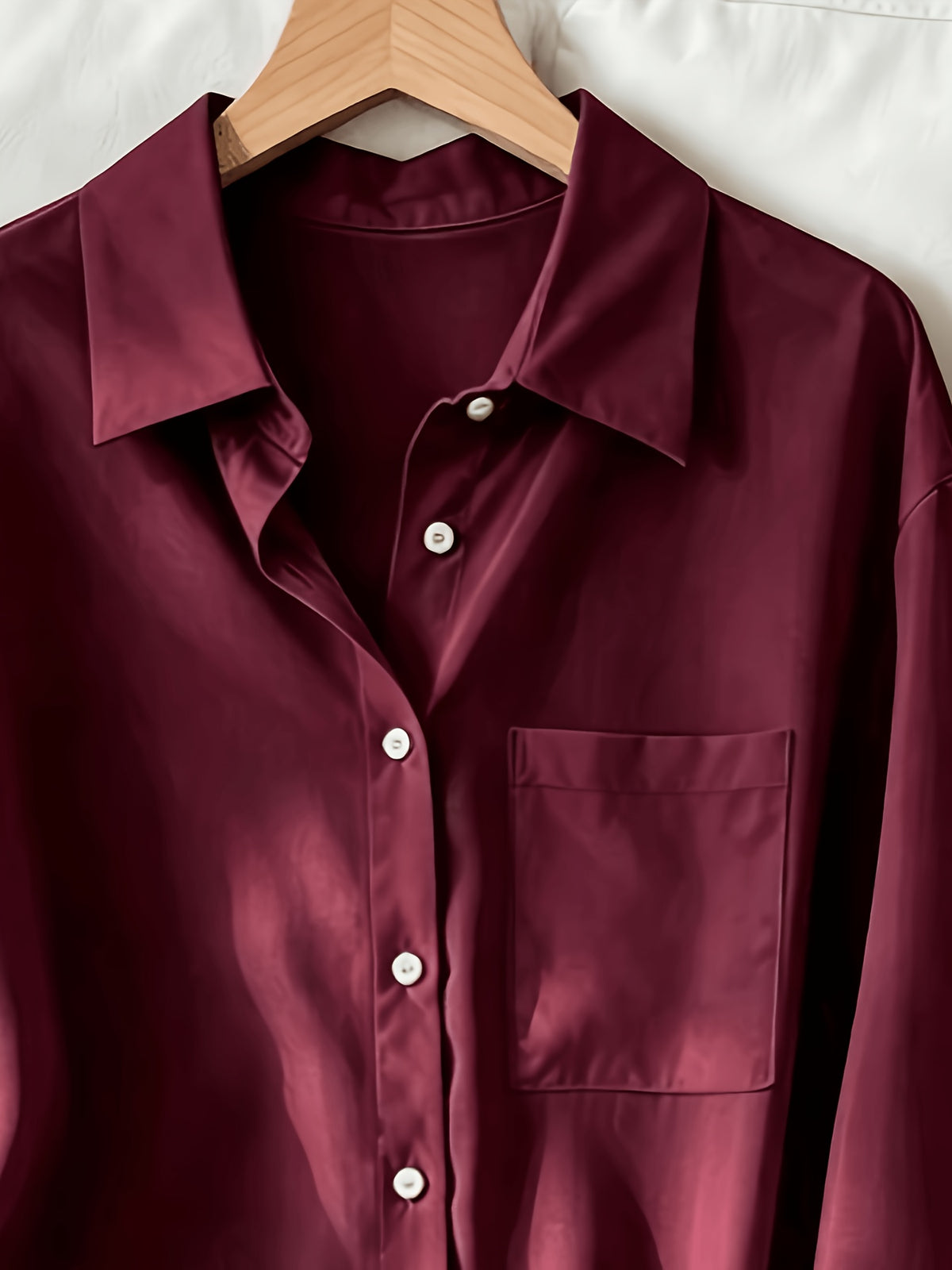 Women'S Classic Solid Color Casual Shirt - Burgundy