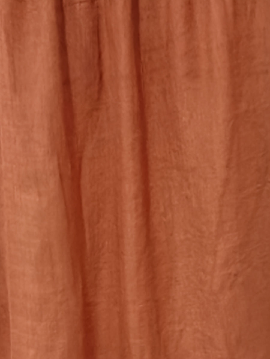 Bohemian Style V-Neck Lace Blouse with Drawstring, Loose Flared Sleeve Breathable Top - Rust
