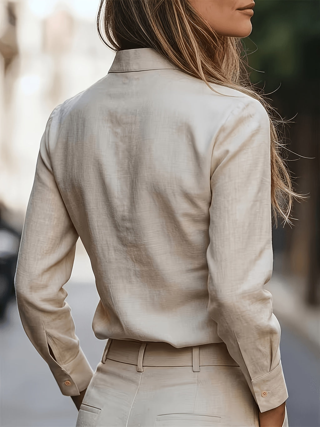 Long Sleeve Shirt for Women, Commute Blouse with Stand Collar - Apricot