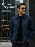 Men'S Lightweight Casual Lapel Full-Zip Jacket, Striped Checkered Soft Comfortable, Suitable for Daily, Outdoor, Travel And Business Casual Occasions - Navy Color