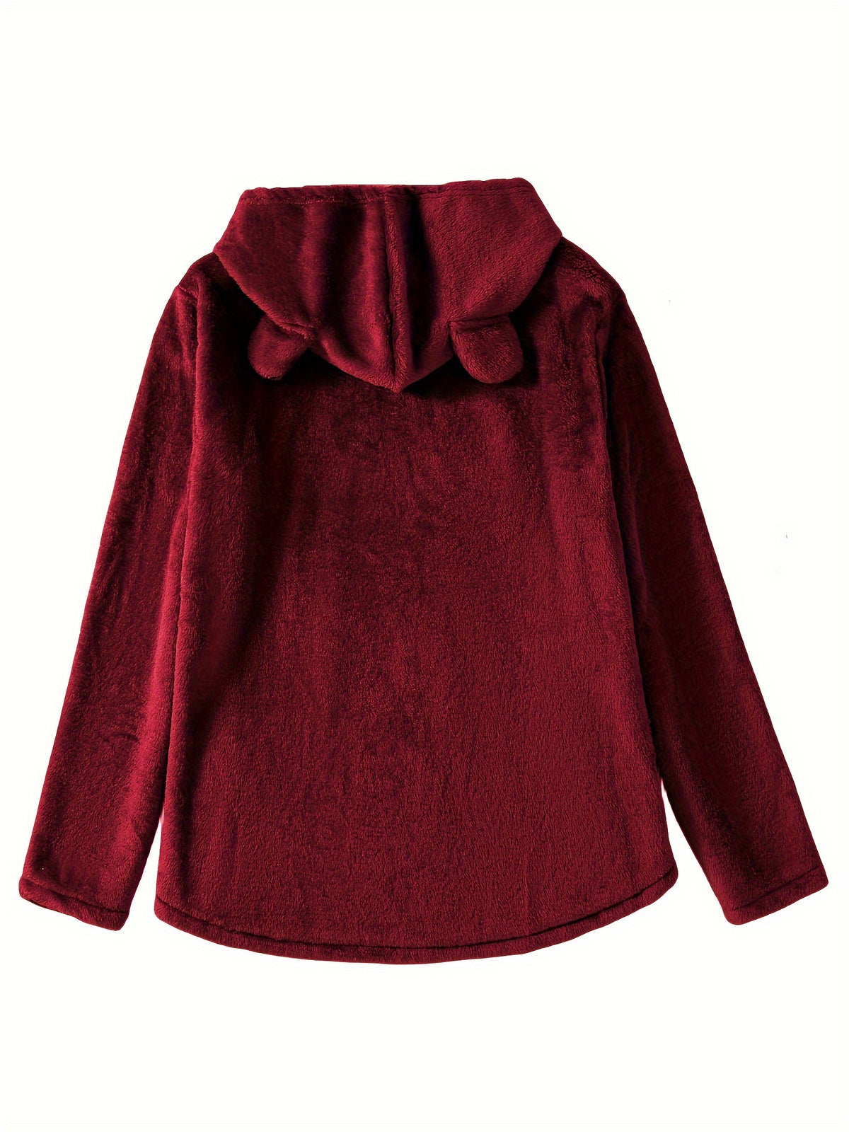 Winter Warm Plush Cartoon Cat Printed Hooded Pullover Casual Sweatshirt - Burgundy
