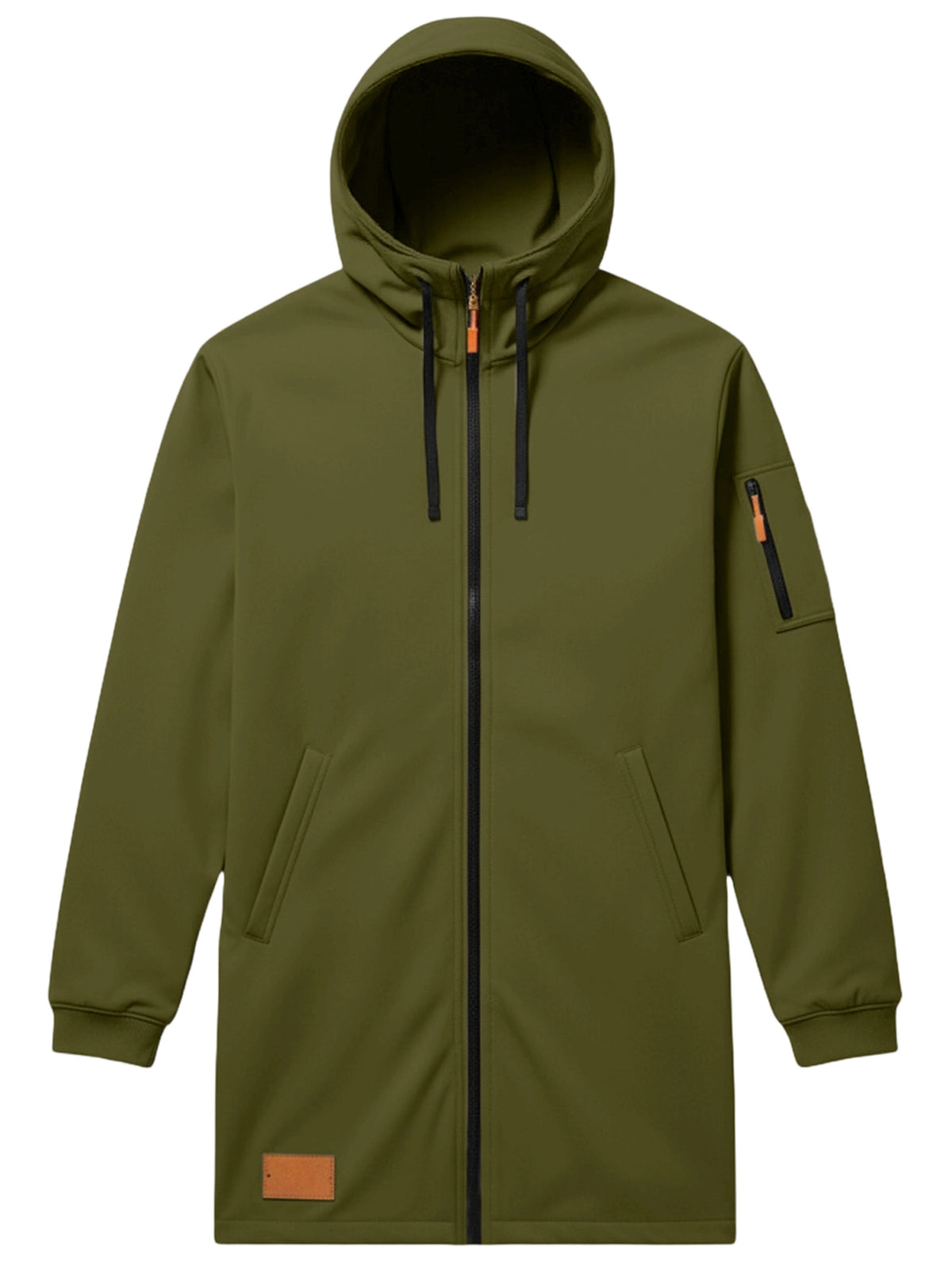 Men's Full-Zip Hooded Jacket with Mountain Print & Arm Zipper Pocket - Oversized Loose Fit Winter Coat, Hooded Streetwear Outerwear Suitable for, Urban Style, Machine Washable Warm Jacket - Olive Green
