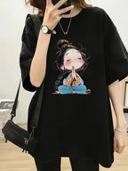 Trendy And Unique Y2KY2K Top with Stylish Round Neck And Distinctive Patterns, Perfect for a Dopamine Boost - Black