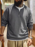 Men'S Long Sleeve Sweatshirt, Loose Fit, Waffle Fake Two-Piece Top, Spring/Autumn Casual Commute Wear, Men'S Casual Top, Men'S Gift, Spring/Autumn/Winter Holiday Wear, Ideal Gift Choice - Grey
