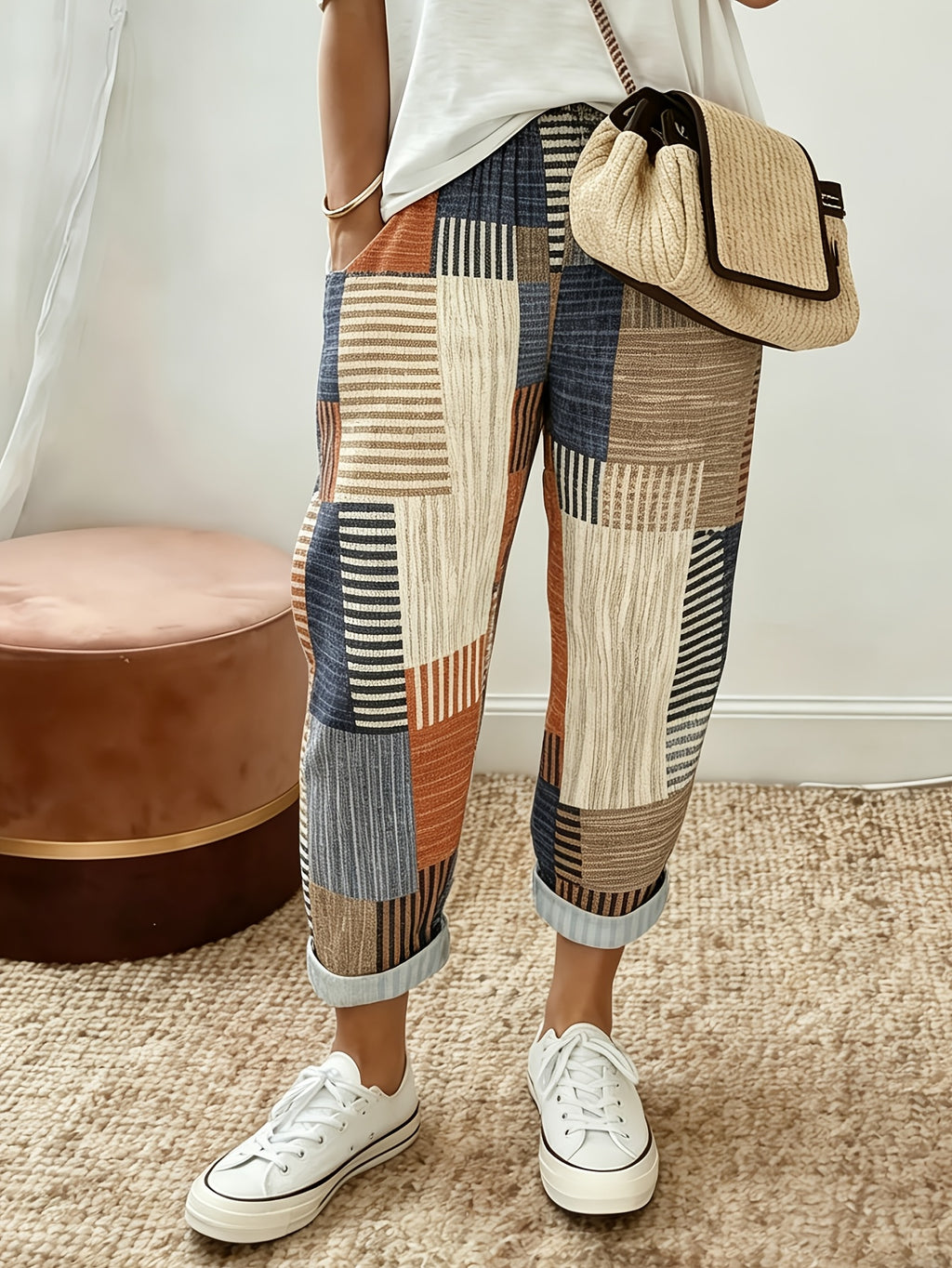 Casual Loose-Fitting Elastic Waist Summer Pants for Women with a Versatile Printed Design - Mixed colors