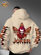 Warner Bros. Official DC Joker Multi-Character Avatar Brown-Toned Fluid Drip Graffiti Men's Fashion Hooded Sweatshirt, Sleeve Print Design, Kangaroo Pocket, Drawstring Hood, Suitable for Daily Wear and Outdoor Sports, an Excellent Choice for Warmth - Apricot