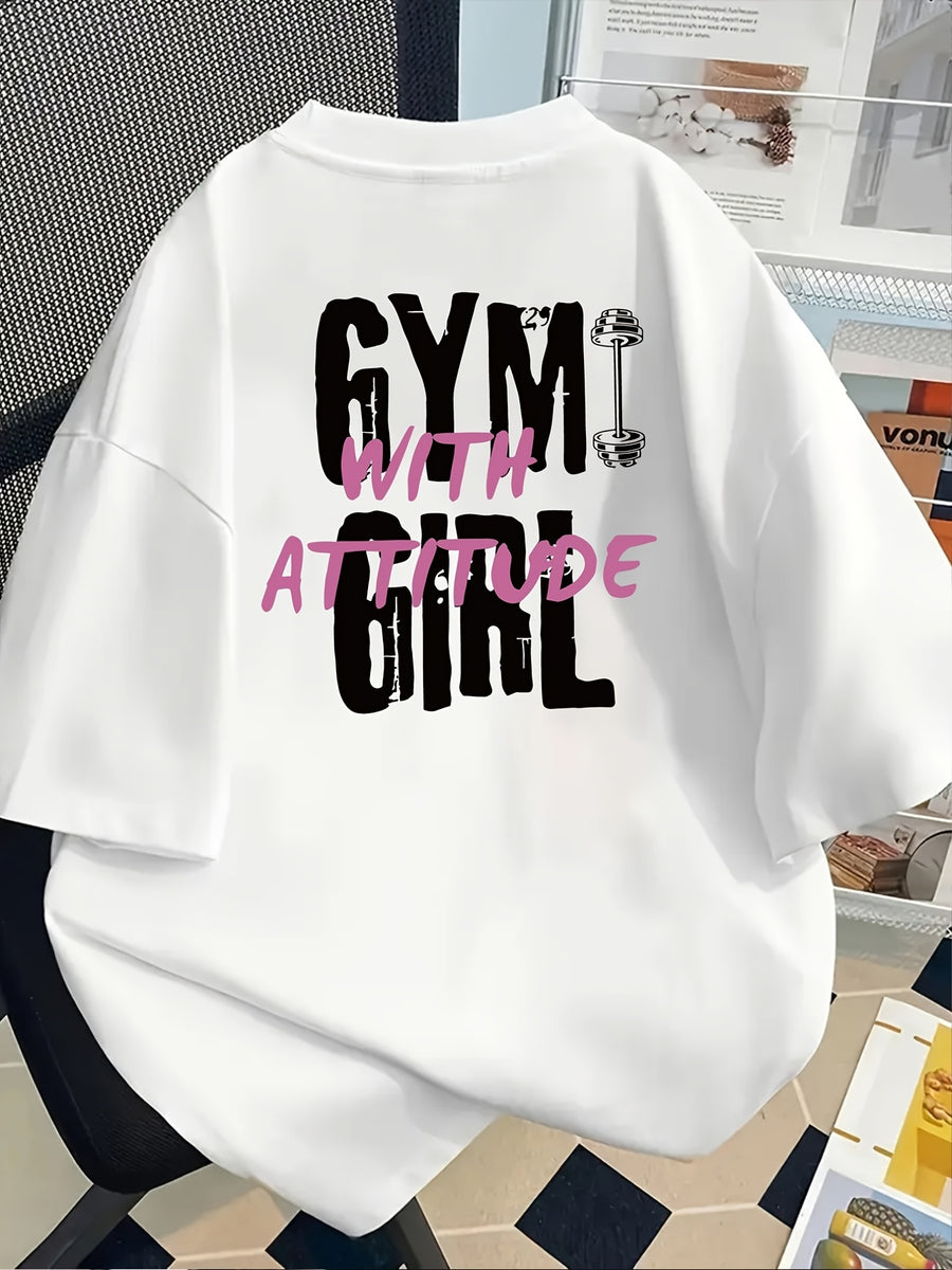 Letter Print Short Sleeve Round Neck Athletic T-Shirt Women'S Top - White