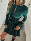 Ladies' Elegant Pleated Velvet Date Dress - Dark Green