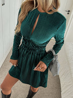 Ladies' Elegant Pleated Velvet Date Dress - Dark Green