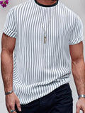 Men's Black & White Striped Short-Sleeve Crew Neck T-Shirt - Smooth Soft Fabric, Casual Sporty Style Suitable for Spring Summer Fall, Machine Washable Round Neck Tee with Durable Construction for Casual Attire & Athletic Outfits - Mixed colors