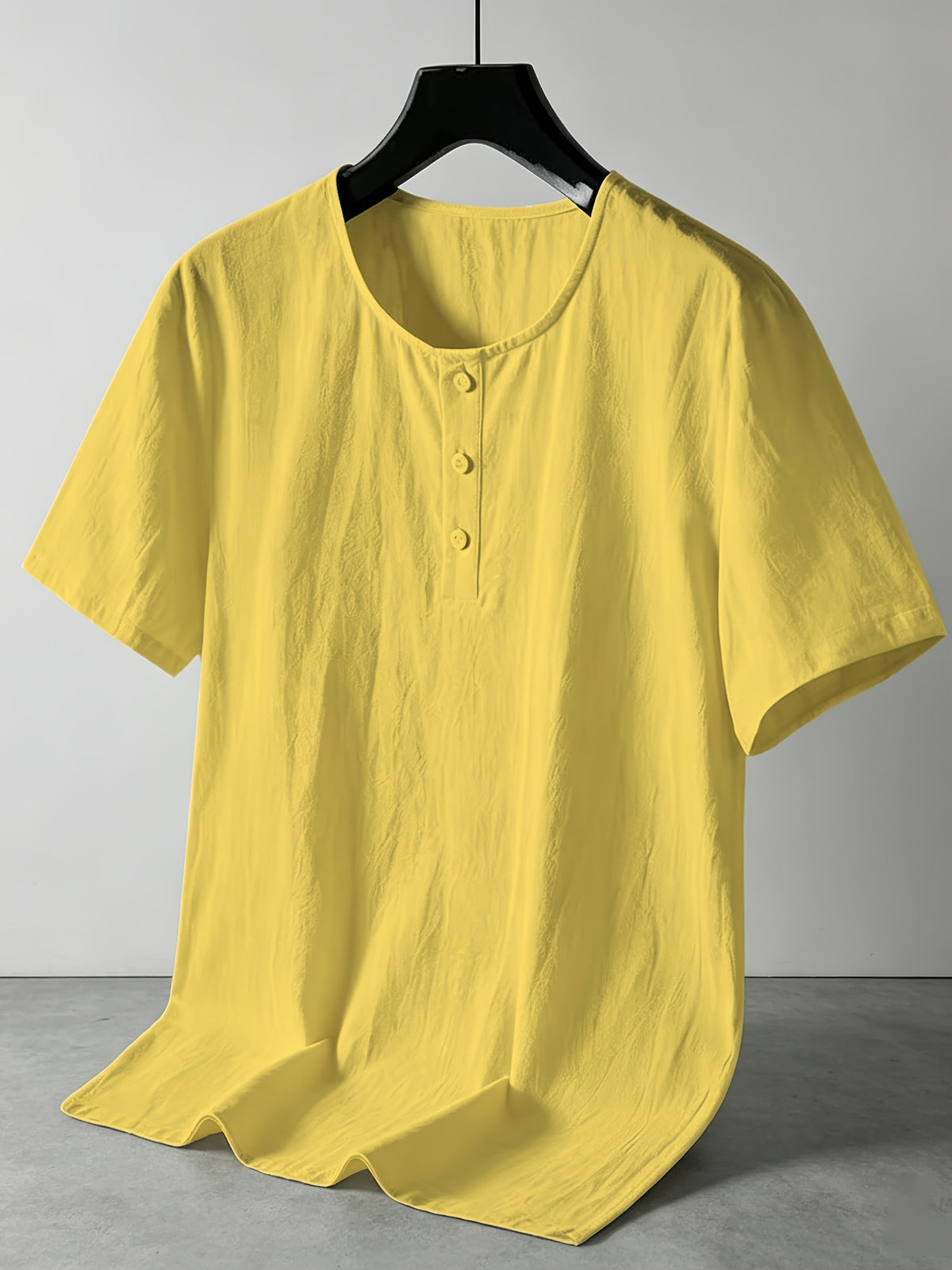 Men'S Summer -Linen Half-Zip Short Sleeve T-Shirt - Yellow
