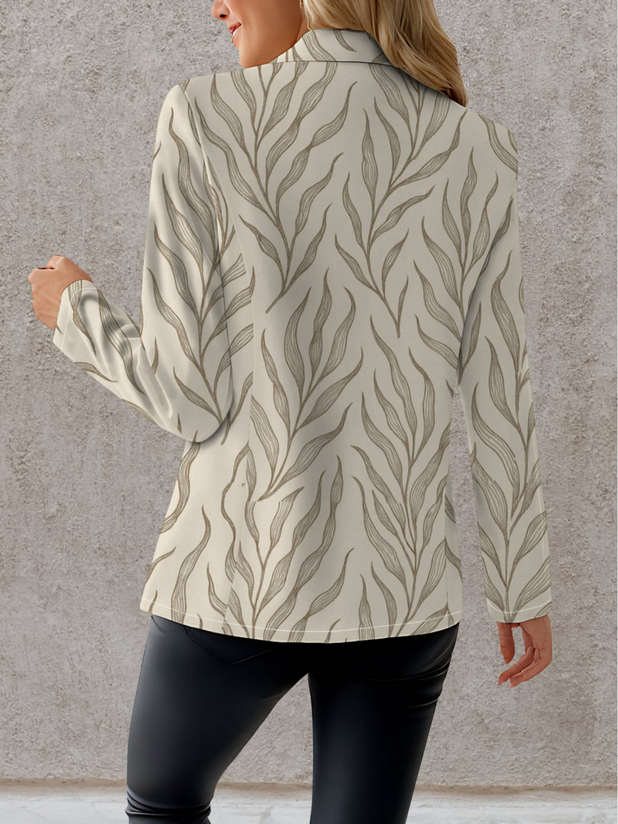Autumn Women's Fashion, Outdoor Travel, Clothing, Exquisite Patterns, Women's Tops, Contrasting Geometric Patterns and Plant Prints, Elegant Women's Autumn Skirts, Exquisite Women's Suit Jackets, - Apricot