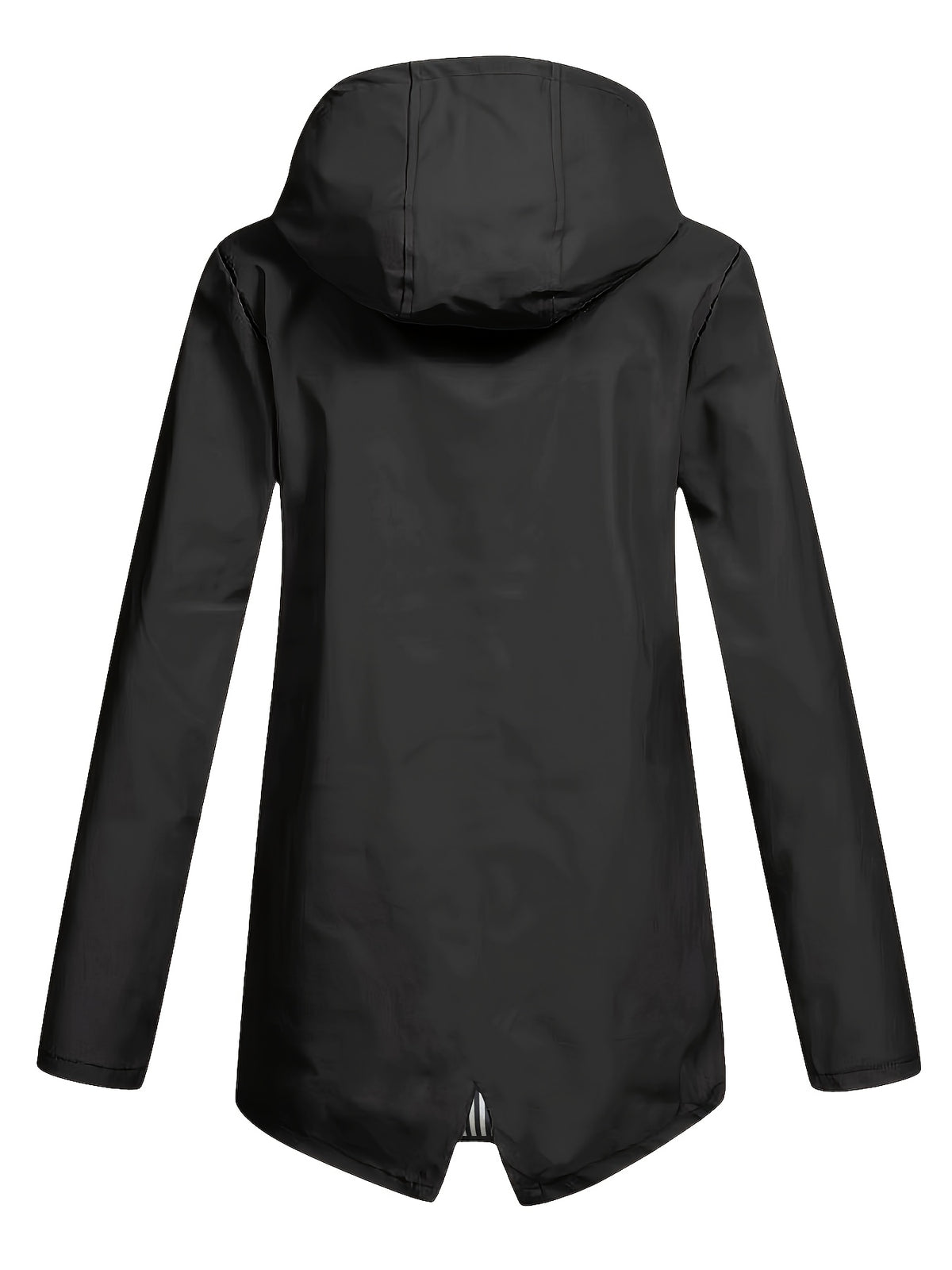 Autumn and Winter Striped Lined Hooded Windbreaker Jacket - Black