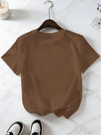 American Vintage Short-Sleeve T-Shirt with Letter Print from Milano, Italy, Featuring a Minimalist Ins Style, Loose Fit, Casual Top for Women, Perfect for High Street And Versatile Fashion - Coffee Brown