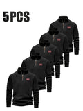Men's Autumn/Winter Fashionable Simple Style Stand Collar Long Sleeve Sweatshirt 5pcs - Black＋black＋black＋black＋black