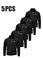 Men's Autumn/Winter Fashionable Simple Style Stand Collar Long Sleeve Sweatshirt 5pcs - Black＋black＋black＋black＋black