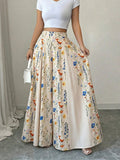 Elegant Printed A-line Skirt-pants for Women, Suitable for Spring and Summer Outings, Vacations, and Commuting - Apricot