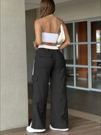 Women's Heavy-Duty Pants (Cargo Pants) with Piping Stripe & Large Cargo Pockets - Full-Length Heavy-Duty Pants for, Outdoor, Workwear - Beltless Design, All-Season Casual Wear (No  Compatible) - Attire - Black