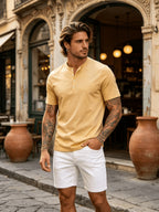 2pcs Summer Refreshing Men's Henley Shirt, Button-Front Placket Design, Skin-Friendly Fabric, Breathable and Non-Stuffy, Simple and Elegant, Multiple Colors Available, Versatile for Daily Commuting and Outings - Mixed Color 2
