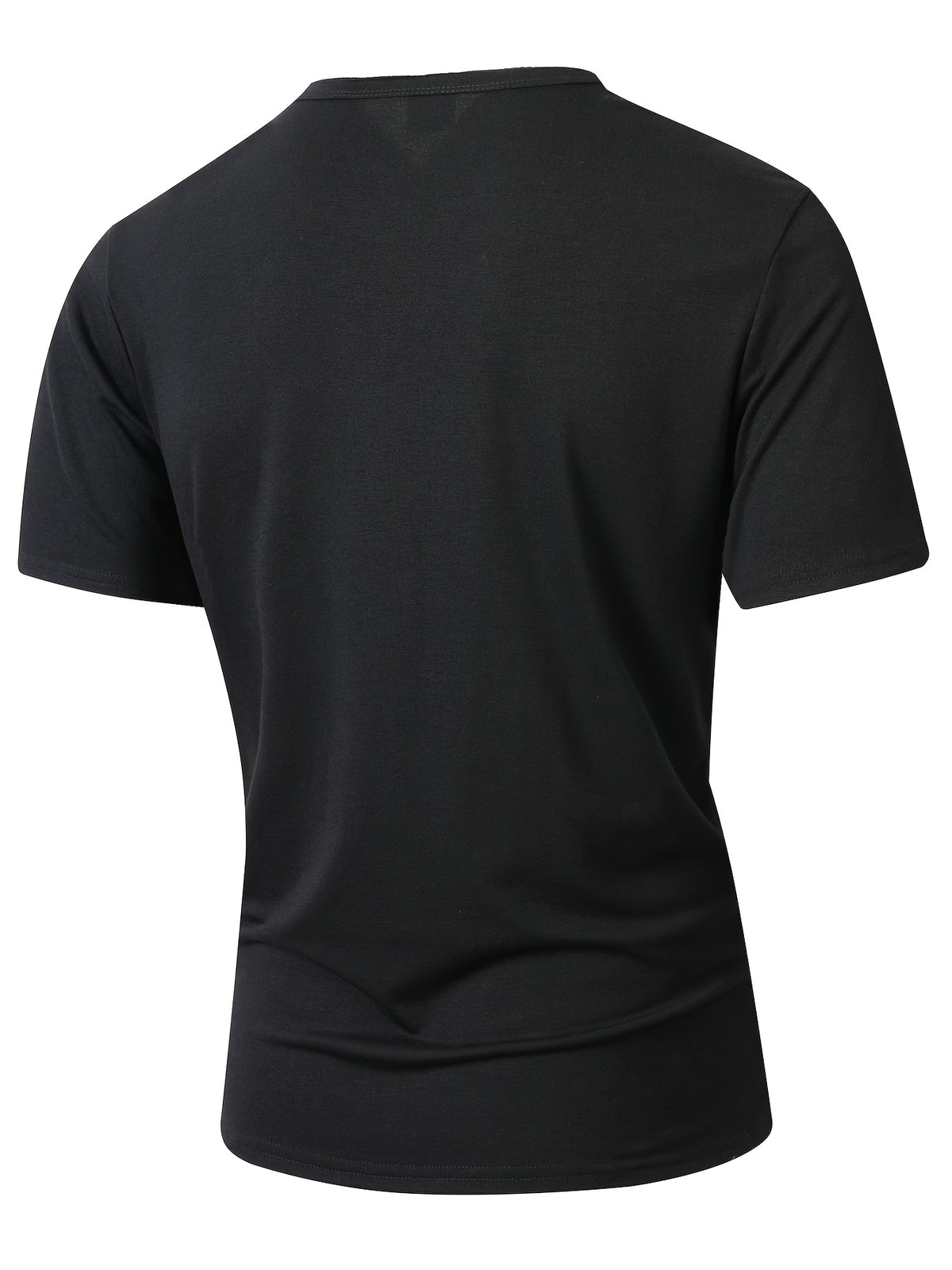 Men'S Basic V-Neck Short Sleeve High-Stretch Slight-Stretch Men'S T-Shirt 190G Regular Fit Commuter Base Layer Versatile Basic Style - Black