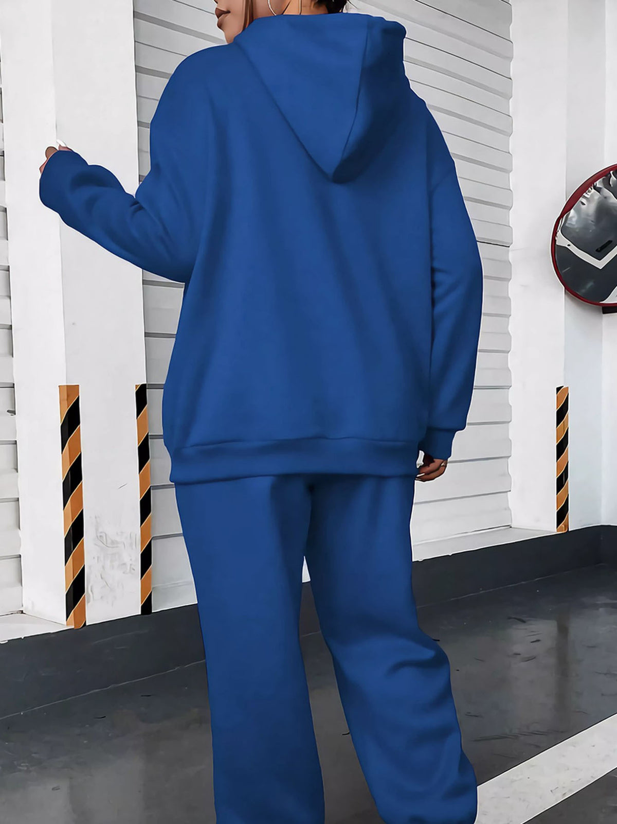 Geometric Print Women'S Fleece-Lined Printed Hooded Sweatshirt + Sweatpants Sportswear Set Autumn And Winter Pullover, Machine Washable Comfortable Top Soft Fabric Daily Versatile, Fleece-Lined Design, 100% - Multicolor-Blue