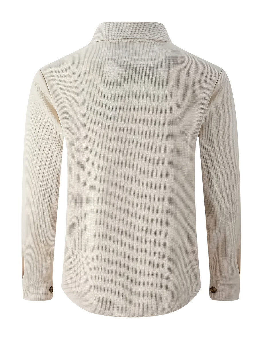 Men's Textured Lapel Casual Shirt Jacket, Lightly Mature Commuter Style, Wrinkle-Free and Easy to Care for. Simple and Textured Dual-Pocket Workwear Design. Subtle and Distinctive Label Decoration on the Chest. Suitable for Workplace, Daily Use - Khaki