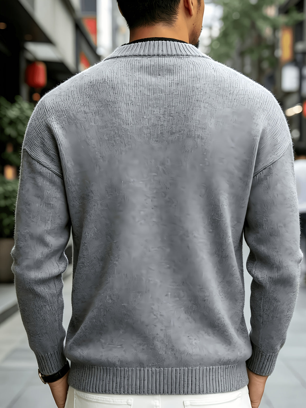 Men's New Spring/Autumn Solid Color Long-Sleeve Knit Cardigan with Contrast Color Stand Collar and Single-Breasted Buttons, Urban Street Style Casual Textured Top, Versatile Commuter Wear for Mature Young Men - Light Grey