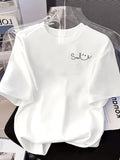 Gentle and Minimalist Style "Smile" Letter Pattern T-Shirt, White Loose Short Sleeve, New Versatile Summer Top--Quan Quan - White