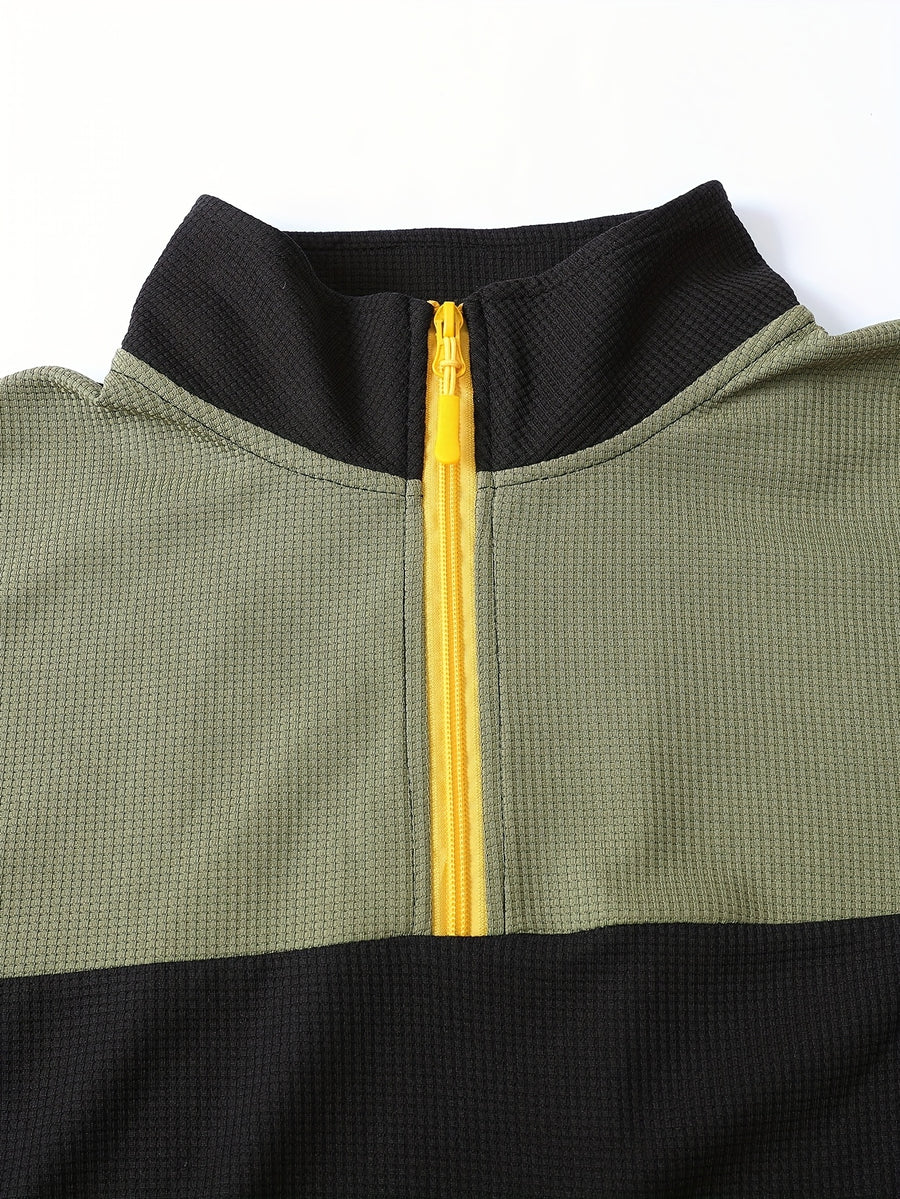 Men's Color-Block Hoodie, Casual Loose-Fit New Spring/Autumn Sweatshirt, Men's Sporty Outdoor Top Jacket - Green