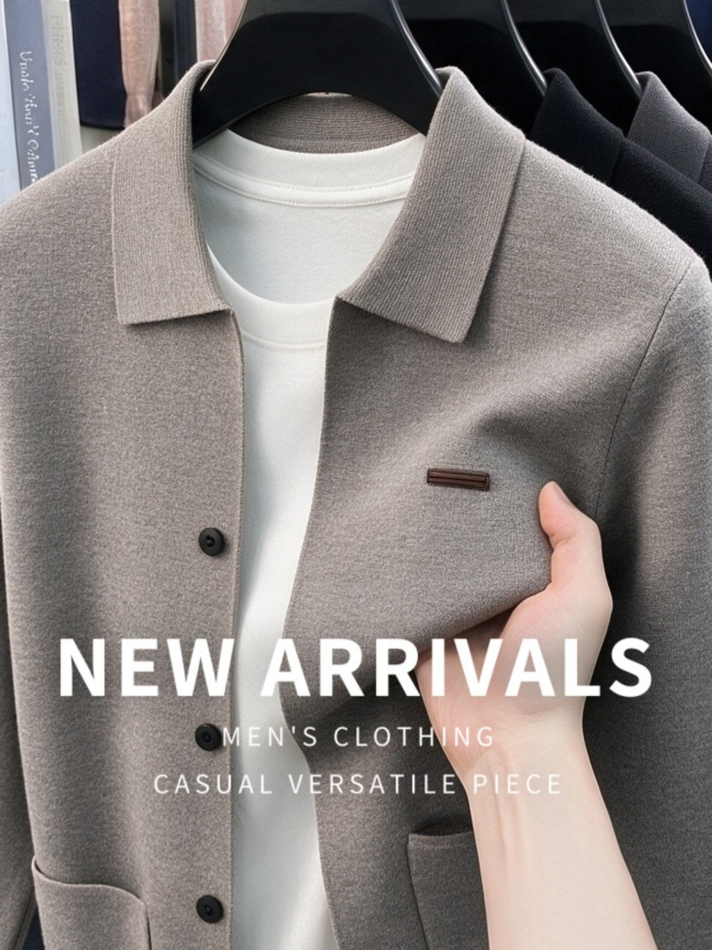Men's Knitted Cardigan Coat, New Autumn/Winter Arrival, Thickened and Warm, Business Casual, Classic and Versatile, Solid Color Knitwear, Outdoor Leisure, Soft Fabric, Pullover Top MJ - Smoke Grey