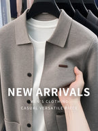 Men's Knitted Cardigan Coat, New Autumn/Winter Arrival, Thickened and Warm, Business Casual, Classic and Versatile, Solid Color Knitwear, Outdoor Leisure, Soft Fabric, Pullover Top MJ - Smoke Grey