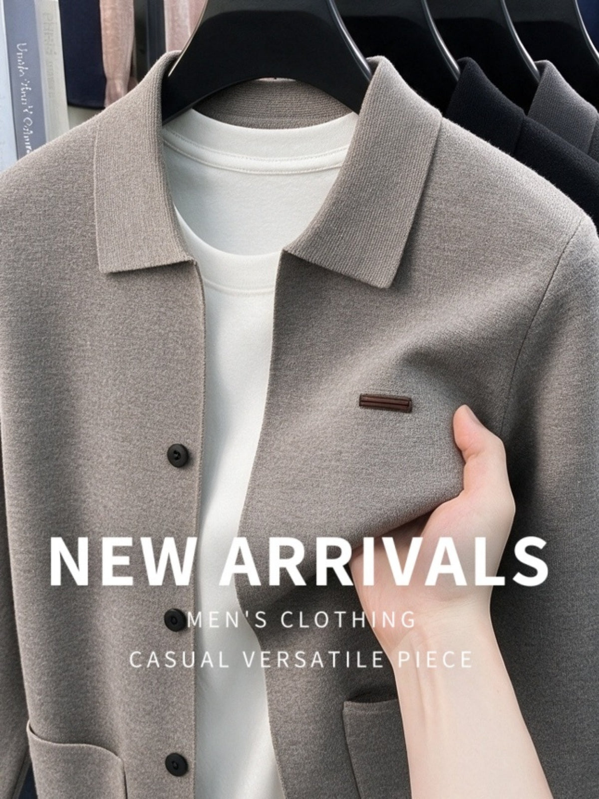 Men's Knitted Cardigan Coat, New Autumn/Winter Arrival, Thickened and Warm, Business Casual, Classic and Versatile, Solid Color Knitwear, Outdoor Leisure, Soft Fabric, Pullover Top MJ - Smoke Grey