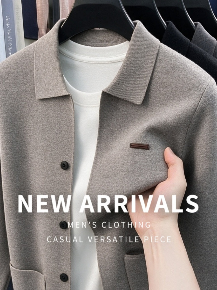 Men's Knitted Cardigan Coat, New Autumn/Winter Arrival, Thickened and Warm, Business Casual, Classic and Versatile, Solid Color Knitwear, Outdoor Leisure, Soft Fabric, Pullover Top MJ - Smoke Grey