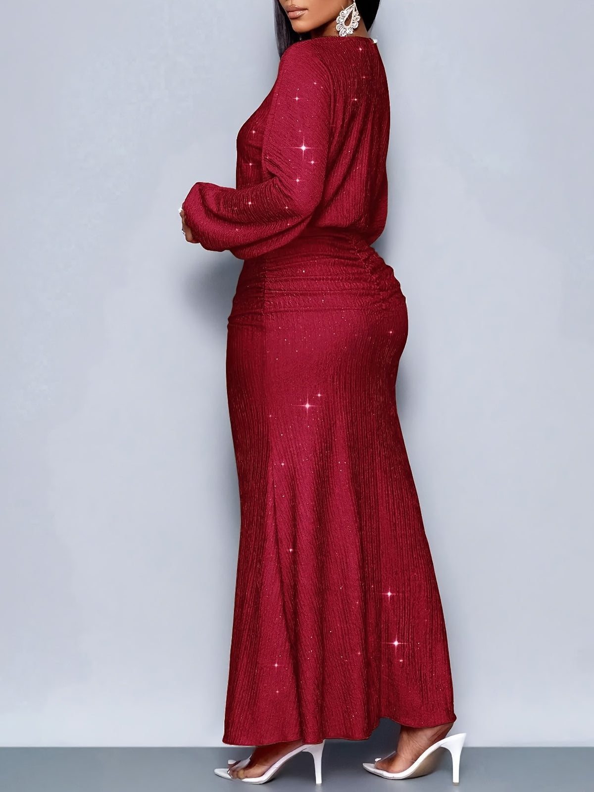 Spring Autumn Winter Christmas Party Vacation And Valentine'S Day Date Elegant Mermaid Hem Tight Sexy Long Sleeve Dress - Red