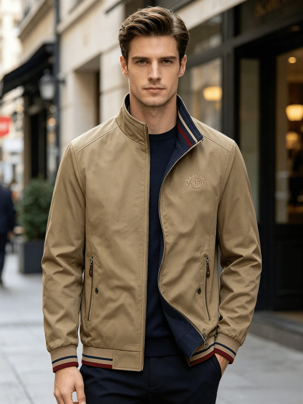 Reversible Stand-Up Collar Jacket, Spring/Autumn Casual Easy Men'S Versatile Outerwear - Khaki