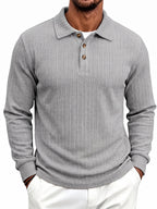 New Autumn Winter Men'S Fashion Casual Outdoor Jacquard Lapel Button-Up Long Sleeve Henley Shirt, Boyfriend Birthday Gift - Light Grey