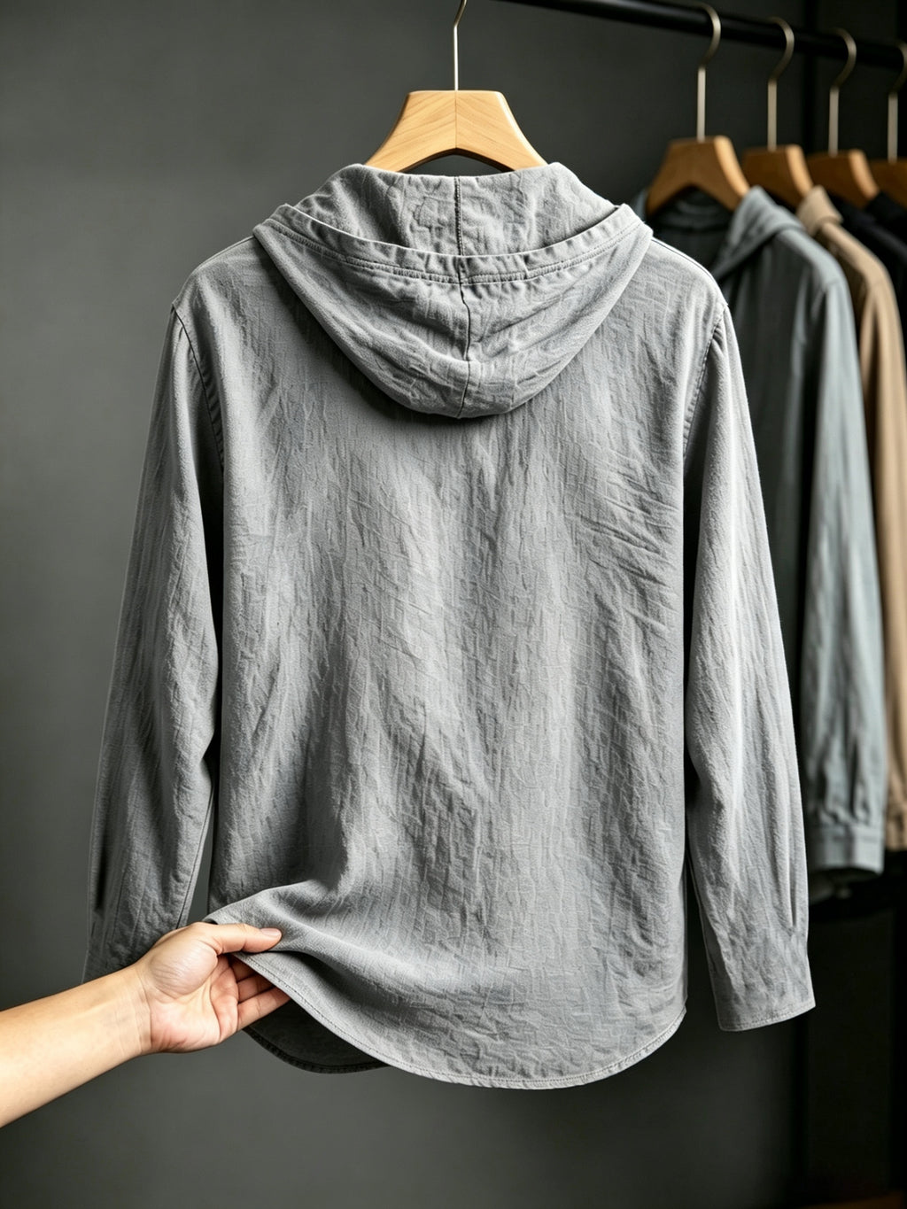2pcs Men'S Linen-Like Hooded Henley Long Sleeve Sweatshirt Set, Breathable Thin Solid Color Half-Open Placket Casual Pullover Henley Shirt, Soft Comfortable Textured Fabric Fresh And Non-Stuffy, Loose Slimming Versatile Fit - 2pcs【Grey+Black】