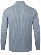 2026 Spring/Fall New Men'S Knitted Rib-Striped Zip-Up Cardigan | Stand Collar, Medium Stretch Fabric, Long Sleeve, Casual And Versatile Fit Minimalist Layering - Flecking Gray
