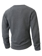 Josh Mei's Selection: Henley Collar Shirt, 2026 Autumn/Winter European and American Style Men's Casual Jacquard Crew Neck Long Sleeve Pullover Sweater Short Sleeve - Dark Gray