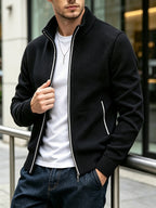 Men's Autumn and Winter Mixed Color Knitted Sweater, Comfortable and Warm, Very Durable Knitted Texture Sweater Jacket, Casual Style, Versatile for Daily Commuting Winter Clothes for Men - Black