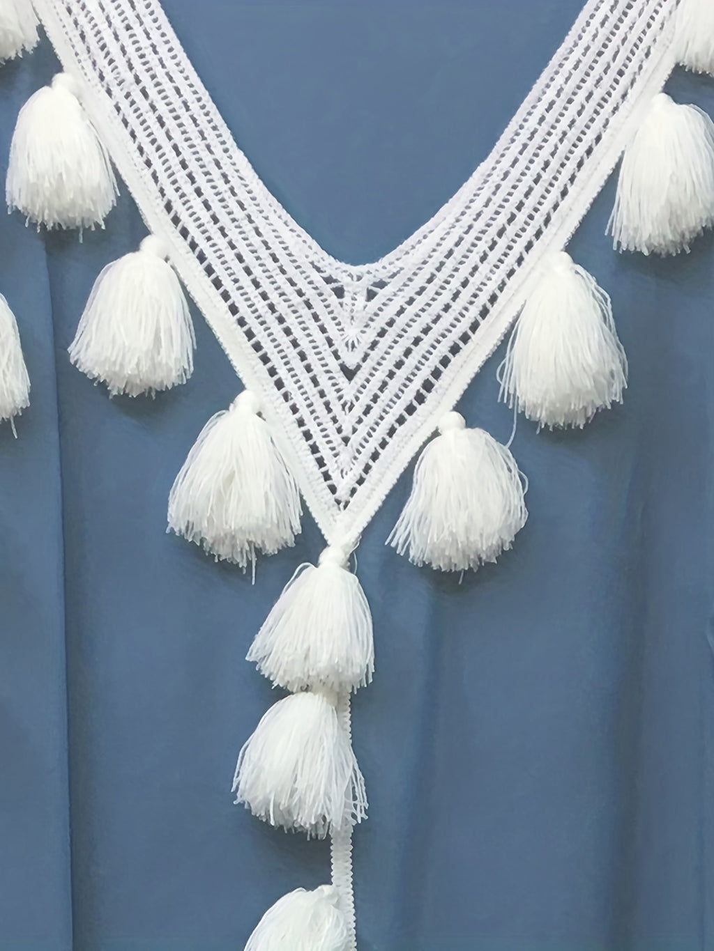 Women'S Middle Eastern Robe, V-Neck Cover-Up Tassel Patchwork Dress - Sea Blue