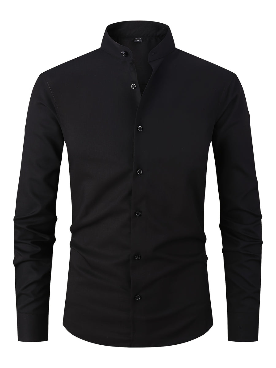New Fashion Casual Stand Collar Long Sleeve, Smart Casual - Black