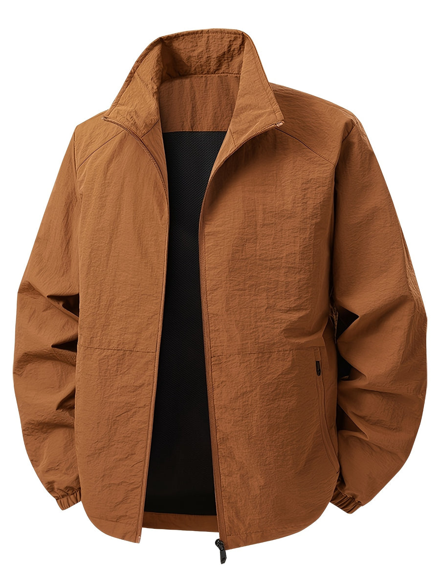Men'S Stand-Collar Business Casual Jacket, New Spring And Autumn Outdoor Windbreaker, Windproof And Loose Jacket, Men'S Fashion - Camel