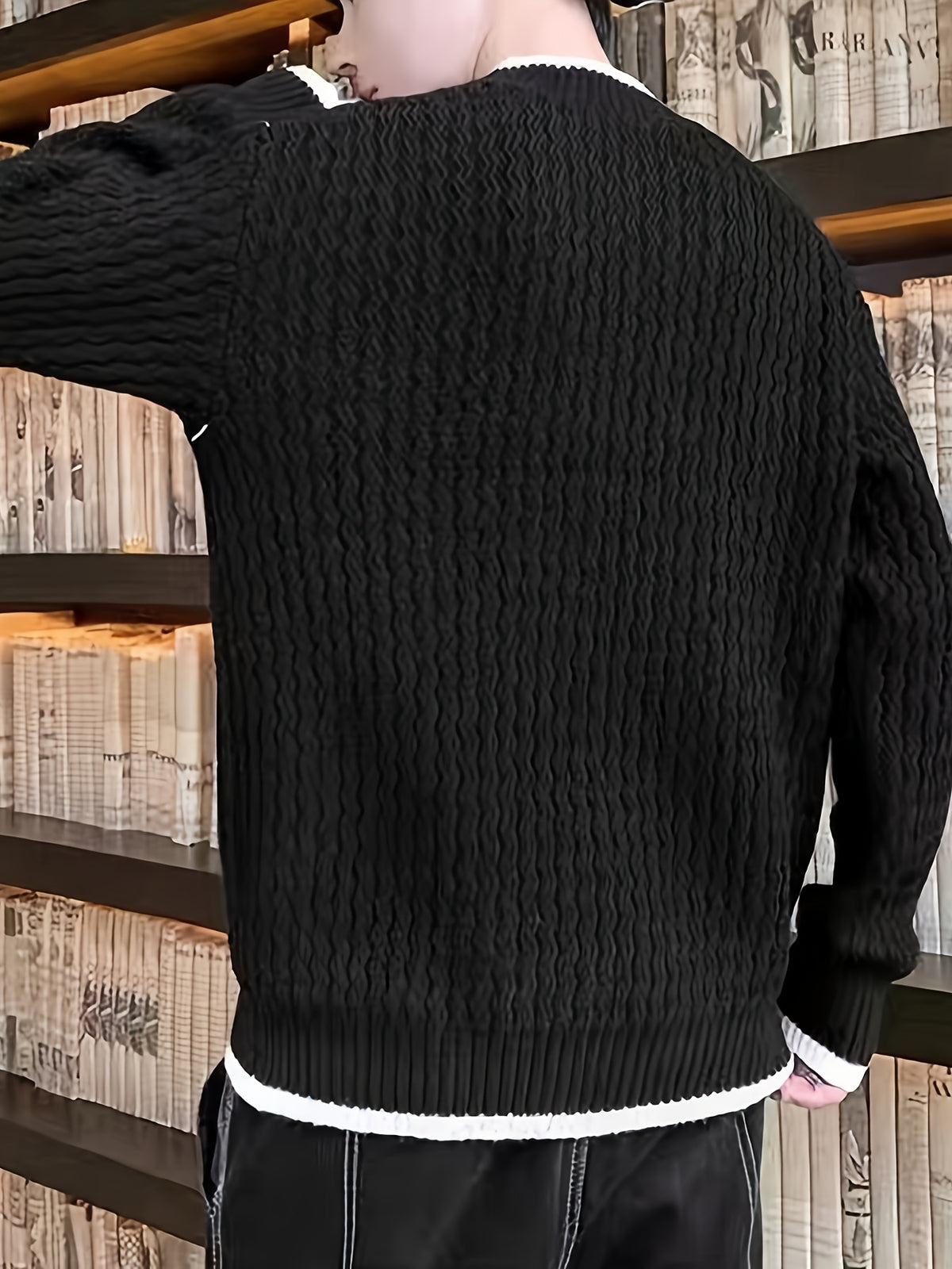 New Autumn and Winter Fashionable and Versatile Casual College Style Loose Round Neck Sweater - Black
