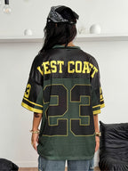Coolane Women's Spring/Summer Festival Outing Vintage Y2K Digital Print Baseball Jacket Black Jersey T-Shirt - Olive Green