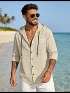 4pcs Men's Fashion Casual Long Sleeve Open Front Hooded Shirt | Soft 100% Cotton Woven Top | Regular Fit Suitable for Late Summer and Early Autumn | Skin-Friendly, Breathable, and Warm Daily Top | A Versatile Essential for City Strolls - Color Mixing 5